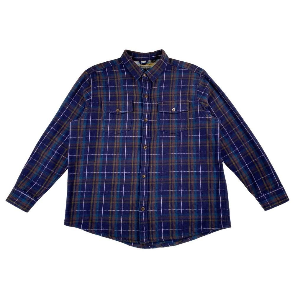 Pladra Flannel Shirt Men's XXL Bison Bald Eagle Flip Cuff Navy Blue Plaid
